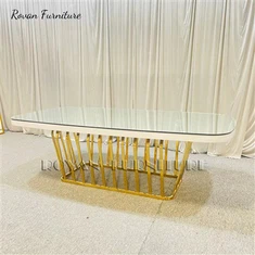 Dikdörtgen Altın Paslanmaz Çelik Düğün Yemek Masası